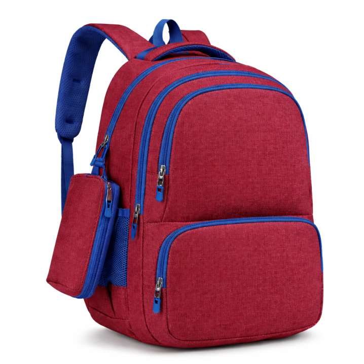 Mochila M001 color rojo / azul – MOCHIPLUS, personalizable con logo